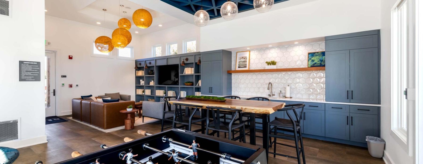 a room with a table and chairs